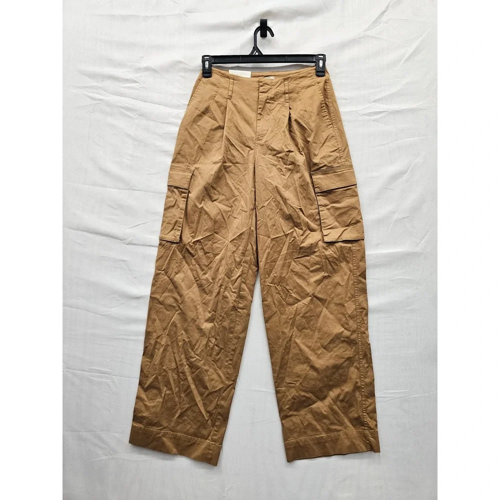 A New Day Womens Wide Leg Cargo Pants Brown Cotton Blend Casual Size 4